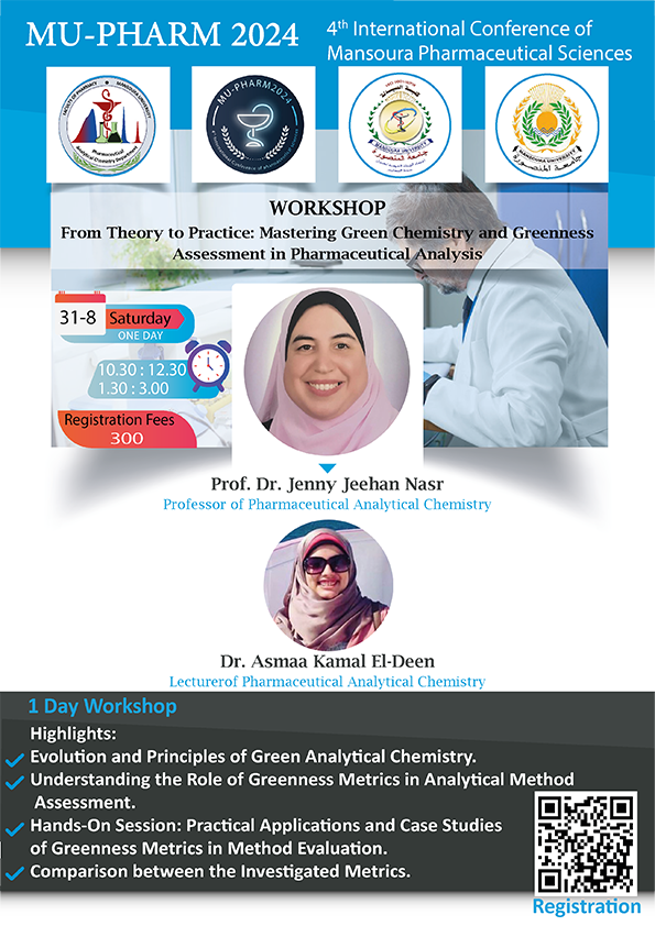 ورشة عمل بعنوان  From Theory to Practice: Mastering Green Chemistry and Greenness Assessment in Pharmaceutical Analysis