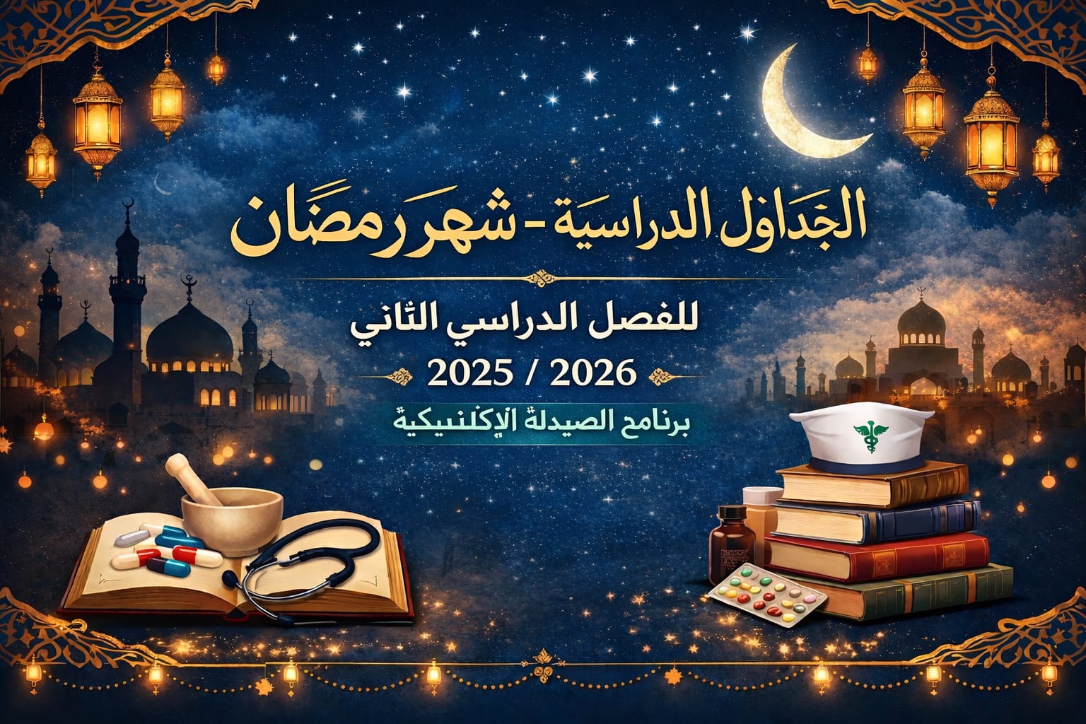 الجداول الدراسية  مقررات مطروحة لشهر رمضان المبارك - فصل دراسى ثانى  2025/2026- برنامج الصيدلة الإكلينيكية   