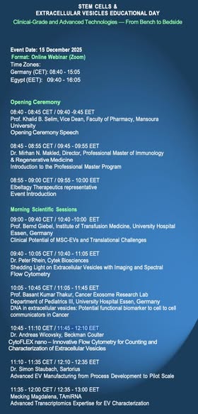 Agenda for Tomorrow’s Stem Cells & EVs Educational Day
