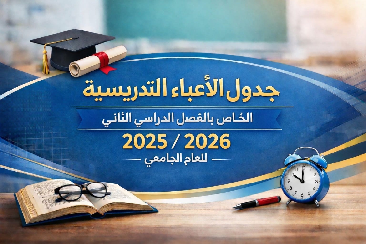 جدول الأعباء التدريسية الخاص بالفصل الدراسي الثاني للعام الجامعي 2025/2026 